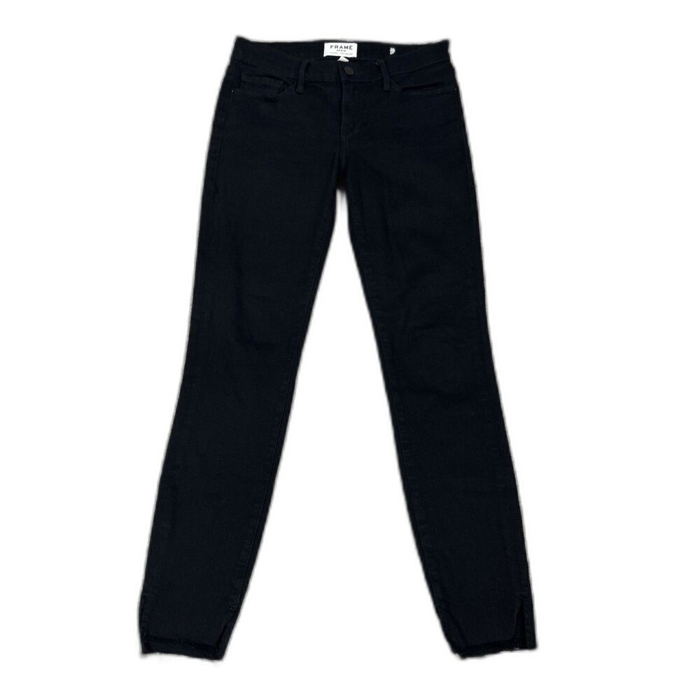 Frame Jeans Womens 25 Skinny Black Stretch Pockets Raw Hem